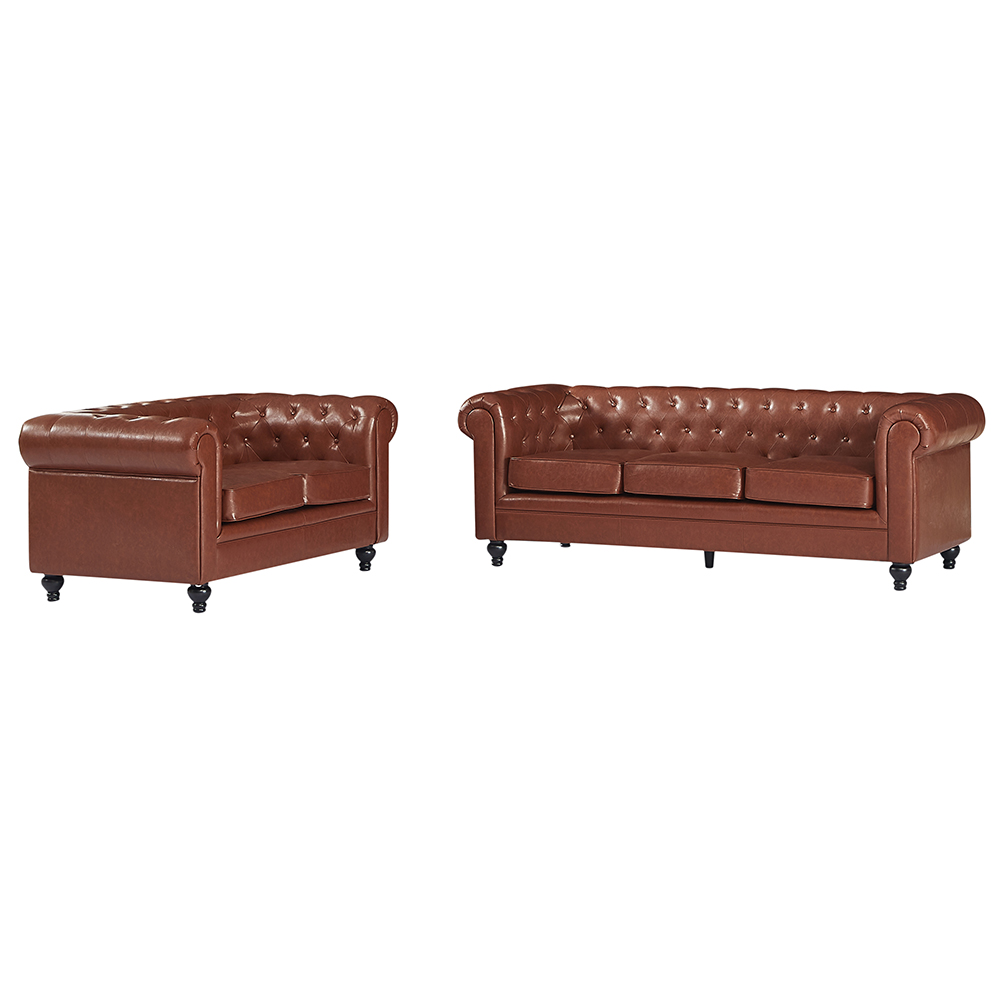 Hertford Chesterfield Faux Leather 3+2 Seater Sofa Set in Tan