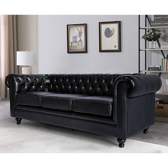Hertford Chesterfield Faux Leather 3 Seater Sofa In Black_2