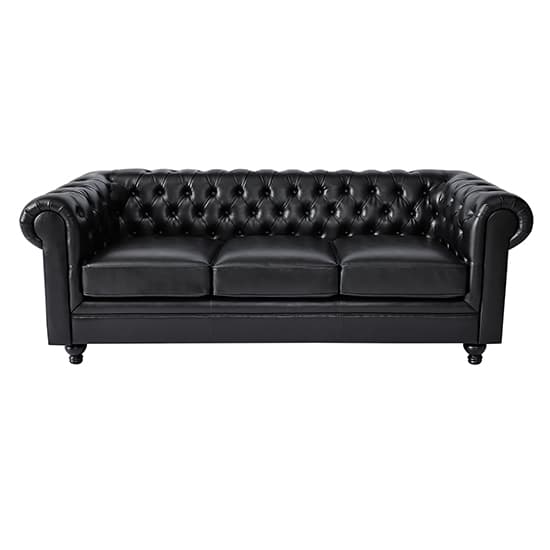 Hertford Chesterfield Faux Leather 3 Seater Sofa In Black_4