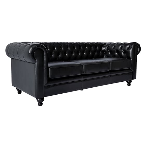 Hertford Chesterfield Faux Leather 3 Seater Sofa In Black_5