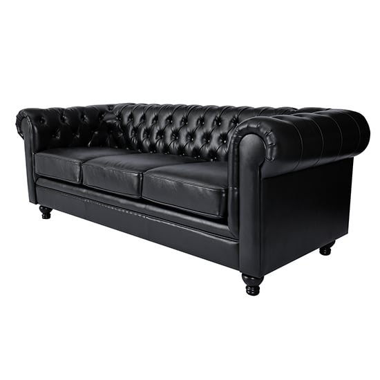 Hertford Chesterfield Faux Leather 3 Seater Sofa In Black_6
