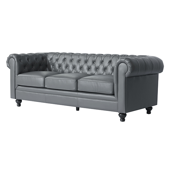Hertford Chesterfield Faux Leather 3 Seater Sofa In Dark Grey