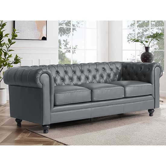 Photo of Hertford chesterfield faux leather 3 seater sofa in dark grey