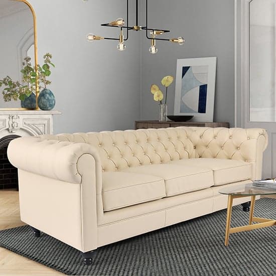 Photo of Hertford chesterfield faux leather 3 seater sofa in ivory