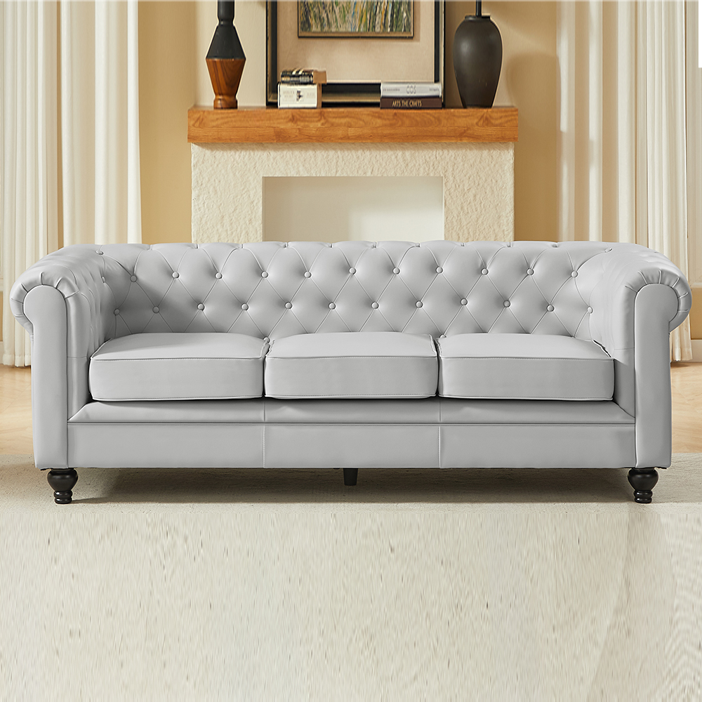 Hertford Chesterfield Faux Leather 3+2 Seater Sofa Set in Light Grey