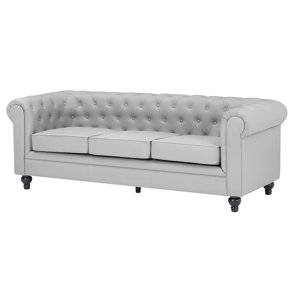 Hertford Chesterfield Faux Leather 3+2 Seater Sofa Set in Light Grey