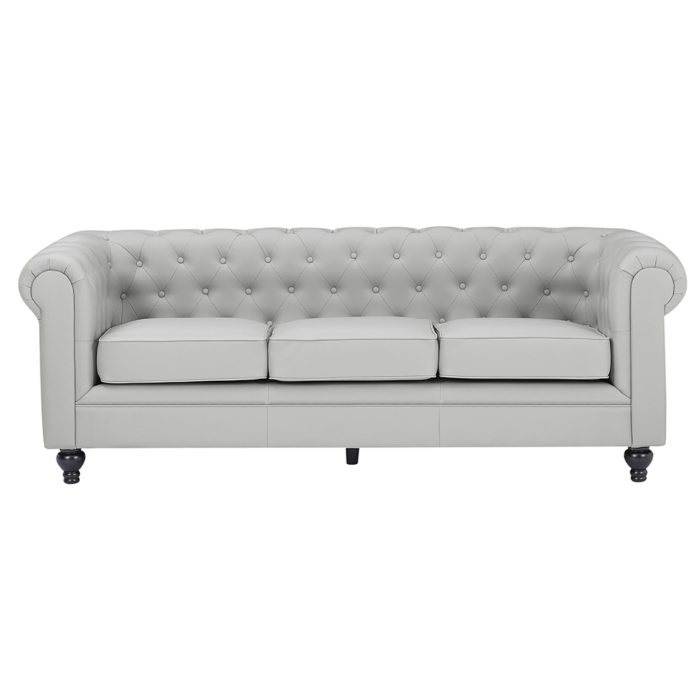 Hertford Chesterfield Faux Leather 3+2 Seater Sofa Set in Light Grey