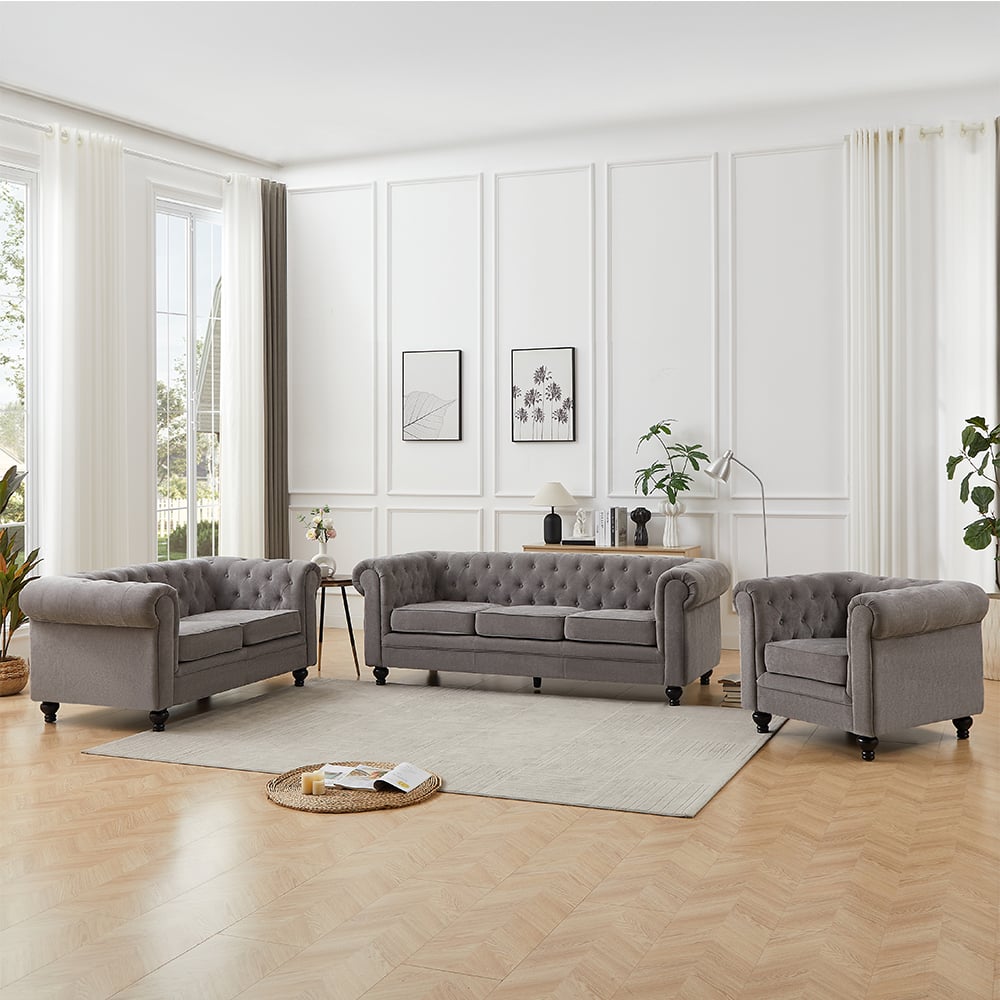 Hertford Fabric 3+2+1 Seater Sofa Set In Grey