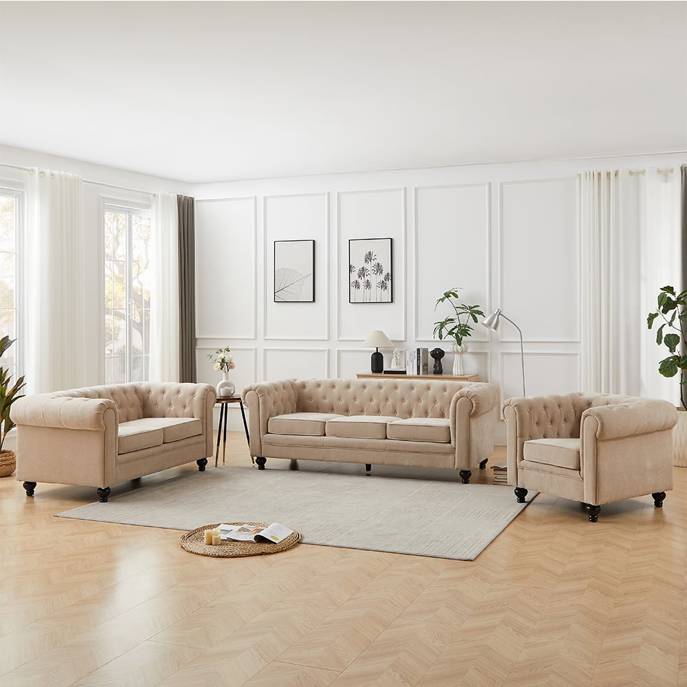 Hertford Fabric 3+2+1 Seater Sofa Set In Stone