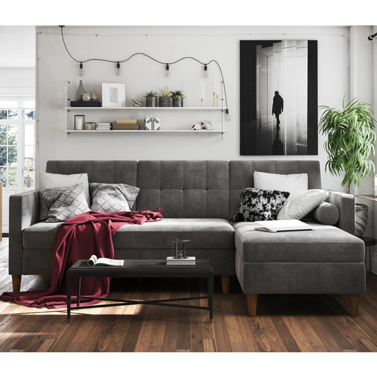 Henley Fabric Sectional Sofa Bed With Storage In Grey Furniture in Fashion
