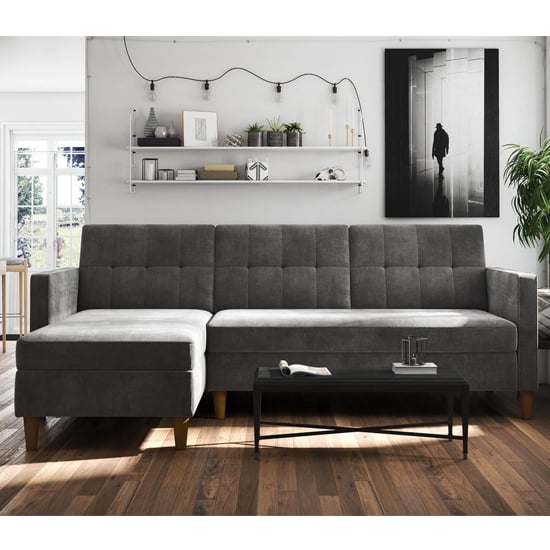 Henley Fabric Sofa Bed With Oak Legs In Grey