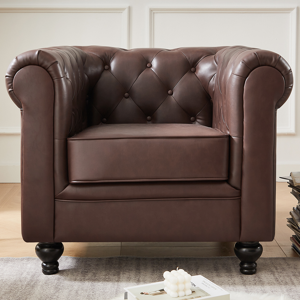 Hertford Chesterfield Faux Leather 1 Seater Sofa In Dark Brown
