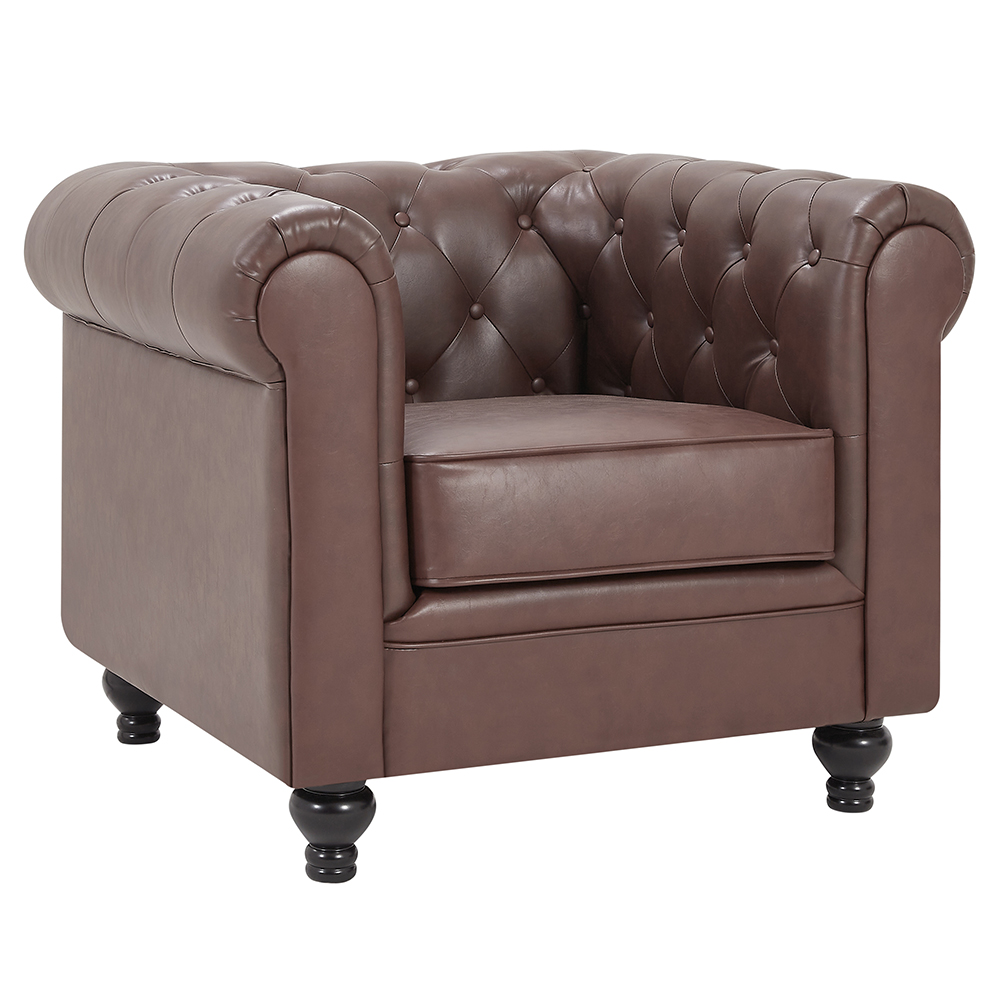 Hertford Chesterfield Faux Leather 1 Seater Sofa In Dark Brown