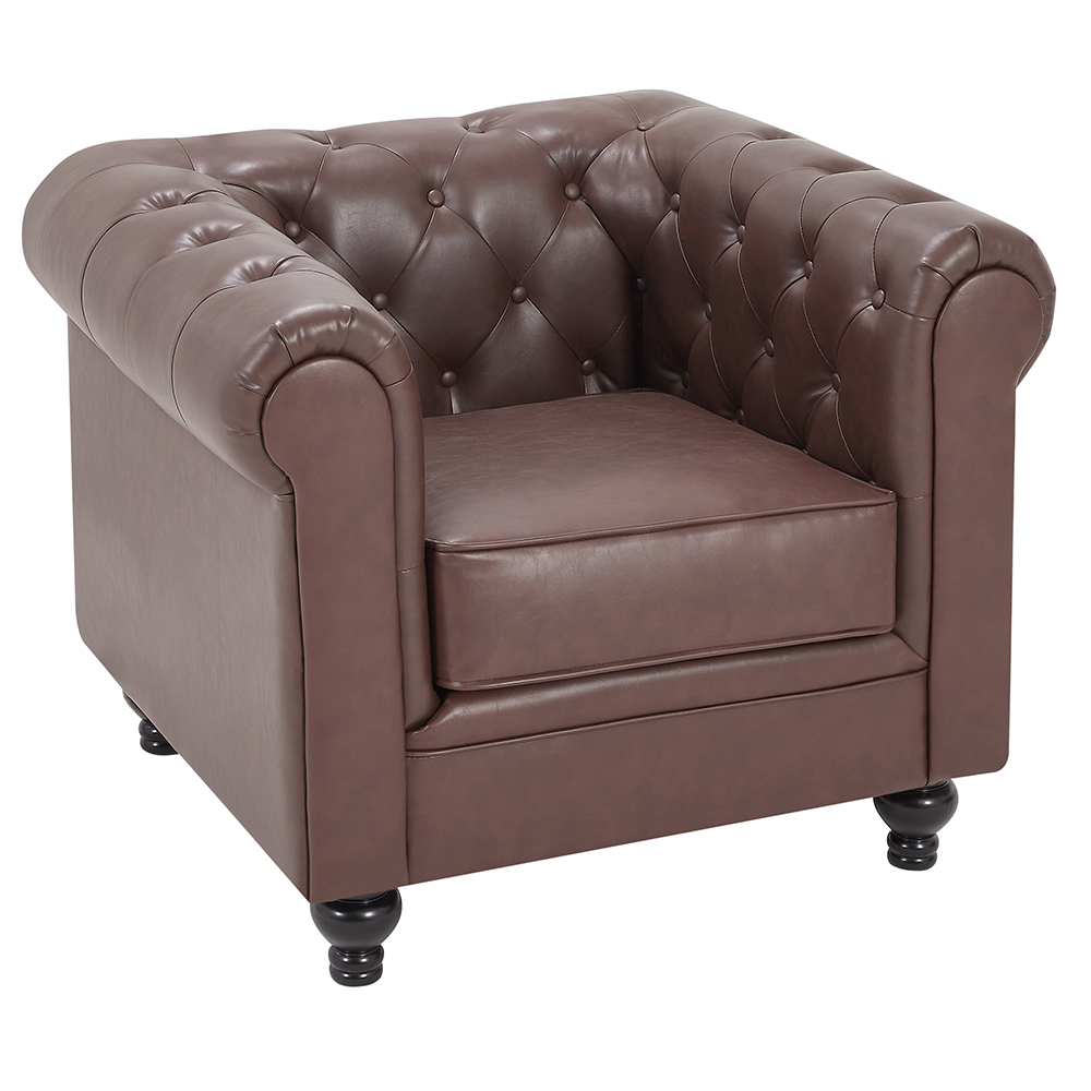 Hertford Chesterfield Faux Leather 1 Seater Sofa In Dark Brown