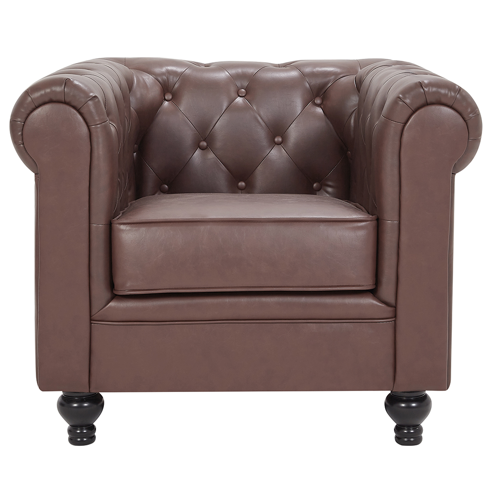 Hertford Chesterfield Faux Leather 1 Seater Sofa In Dark Brown