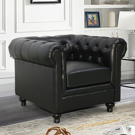 Hertford Chesterfield Faux Leather 1 Seater Sofa In Black