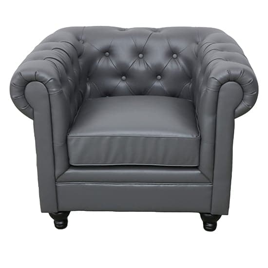 Hertford Chesterfield Faux Leather 1 Seater Sofa In Dark Grey ...