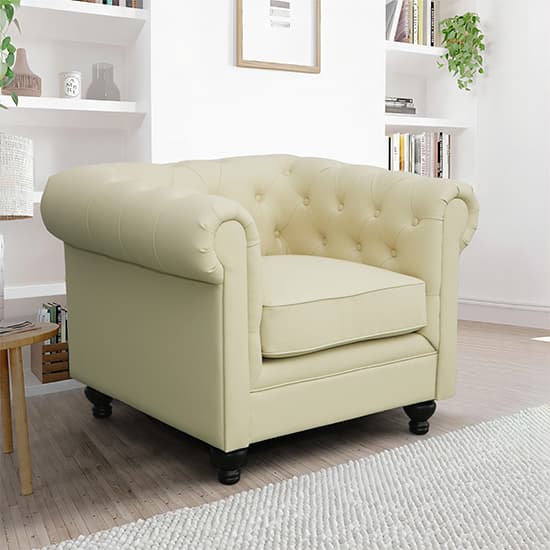 Product photograph of Hertford Chesterfield Faux Leather 1 Seater Sofa In Ivory from Furniture in Fashion