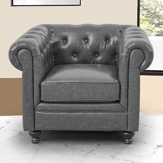 Product photograph of Hertford Chesterfield Faux Leather 1 Seater Sofa In Vintage Grey from Furniture in Fashion