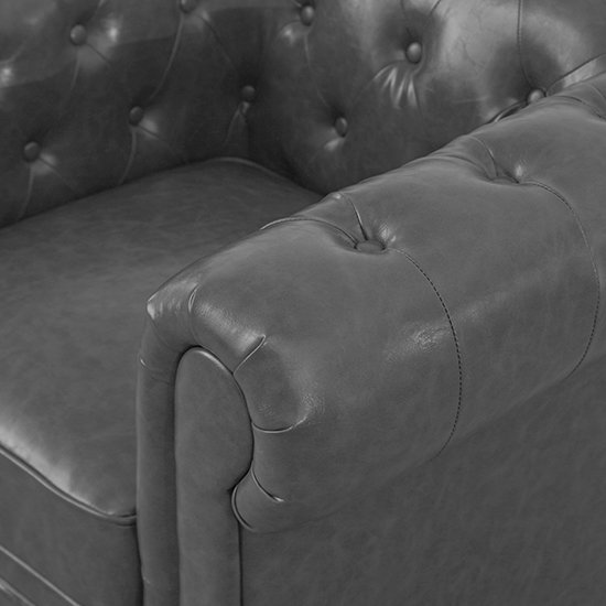 Hertford Chesterfield Faux Leather 1 Seater Sofa In Vintage Grey