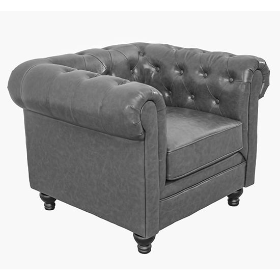 Hertford Chesterfield Faux Leather 1 Seater Sofa In Vintage Grey