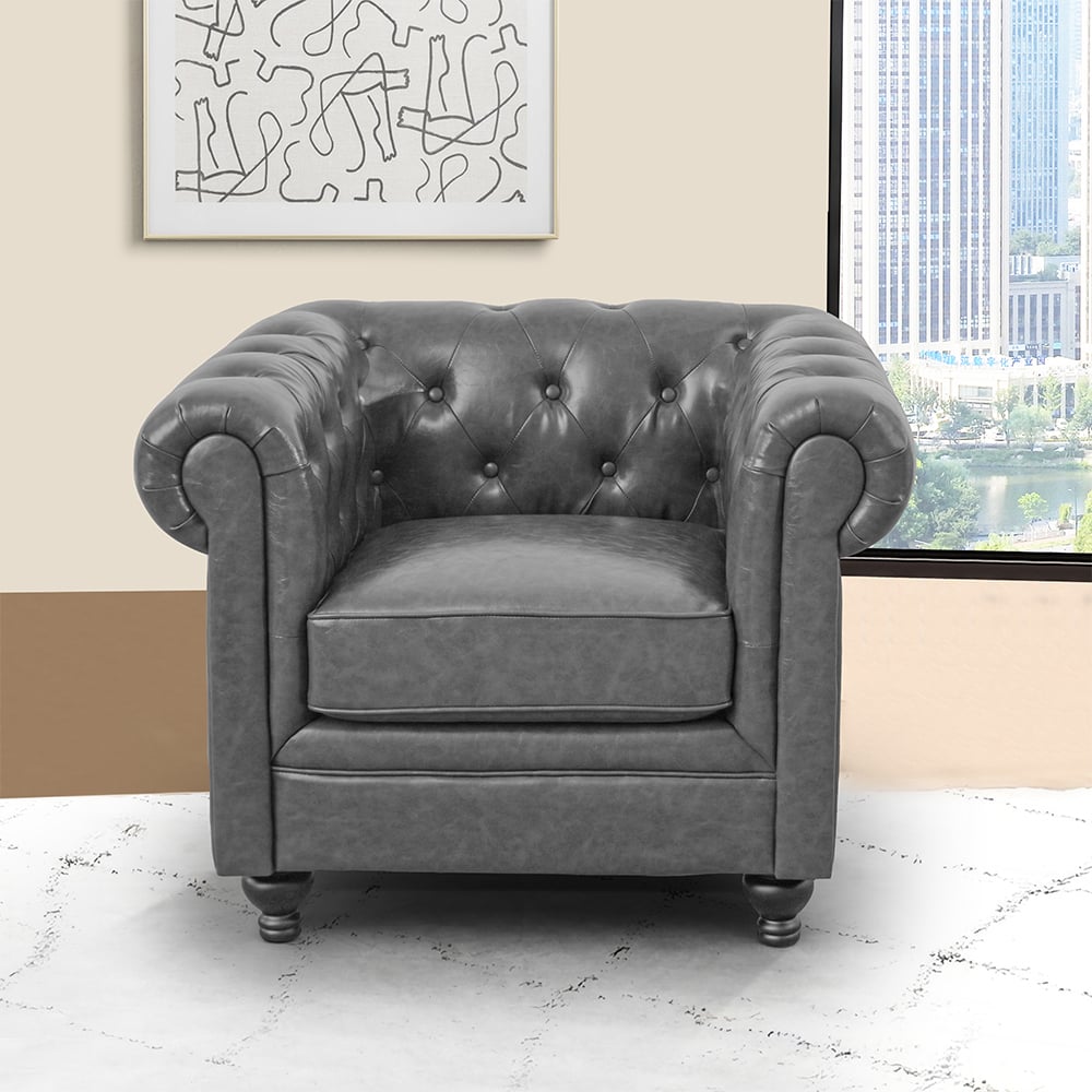 Hertford Chesterfield Faux Leather 1 Seater Sofa In Vintage Grey