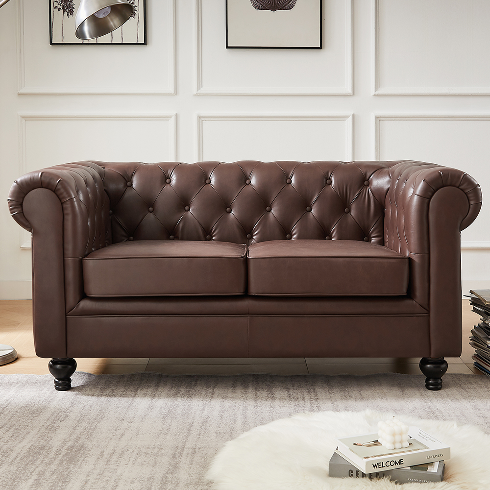 Hertford Chesterfield Faux Leather 2 Seater Sofa In Dark Brown