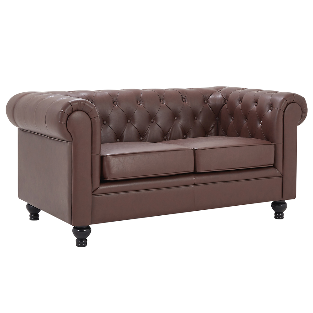Hertford Chesterfield Faux Leather 2 Seater Sofa In Dark Brown