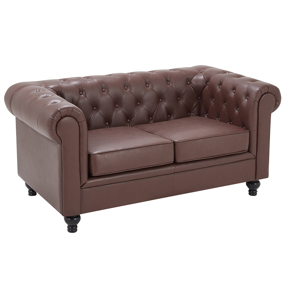 Hertford Chesterfield Faux Leather 2 Seater Sofa In Dark Brown