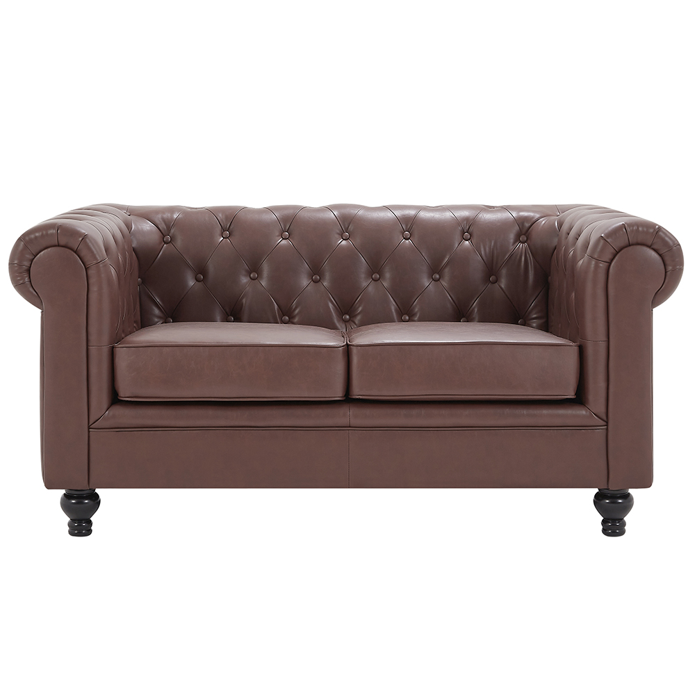 Hertford Chesterfield Faux Leather 2 Seater Sofa In Dark Brown