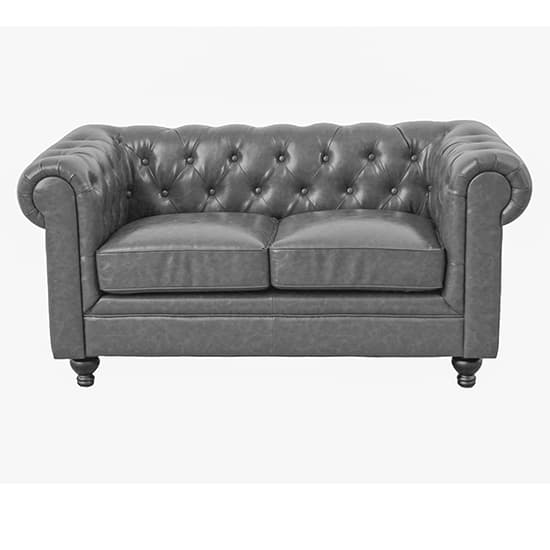 Hertford Chesterfield Faux Leather 2 Seater Sofa In Vintage Grey