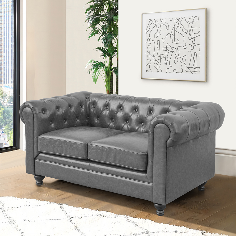 Hertford Chesterfield Faux Leather 2 Seater Sofa In Vintage Grey