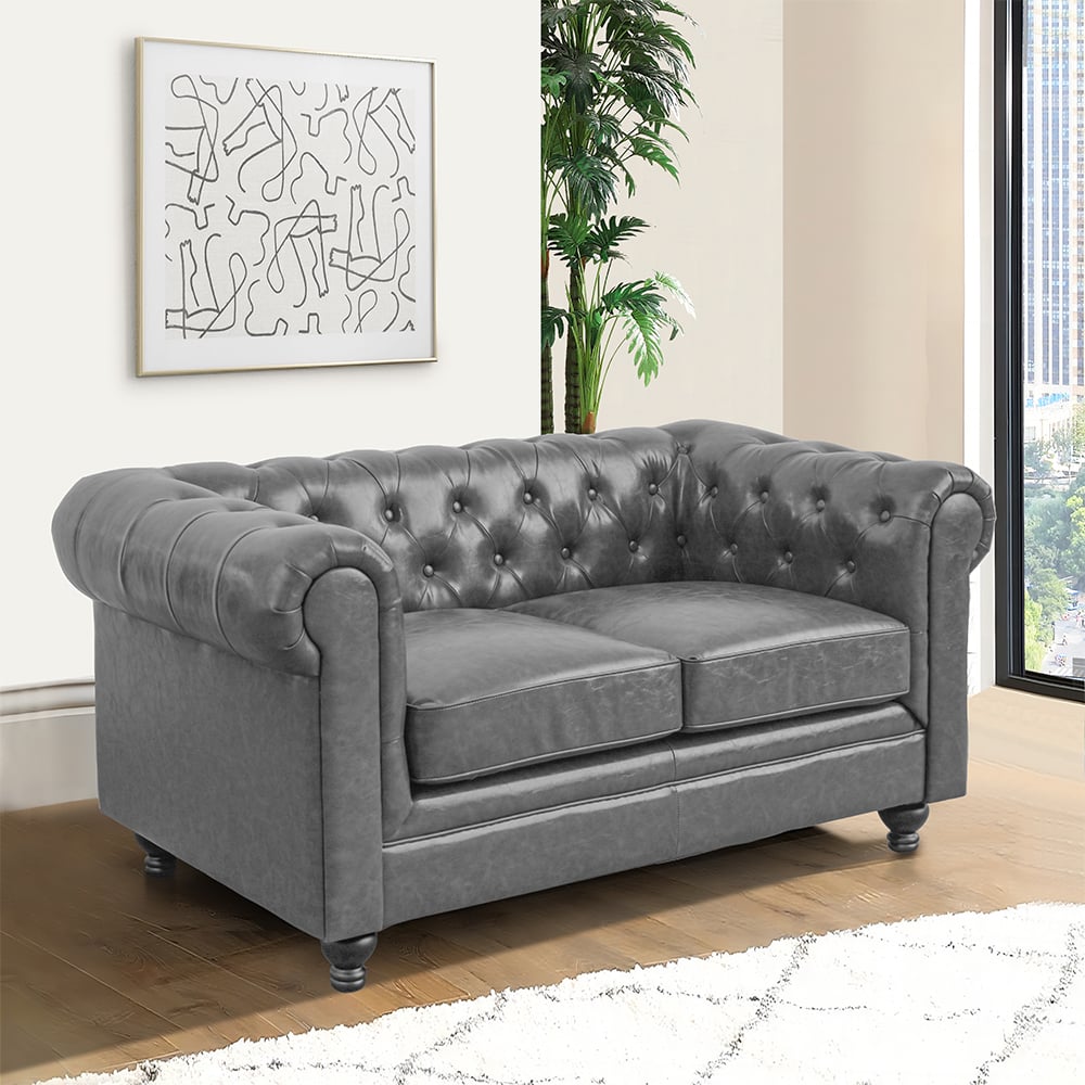 Read more about Hertford chesterfield faux leather 2 seater sofa in vintage grey