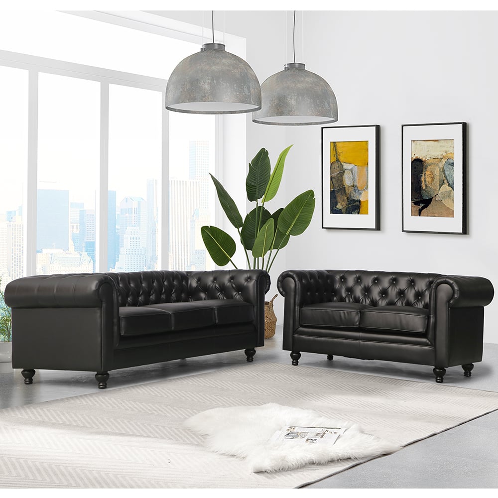Read more about Hertford faux leather 3 + 2 seater sofa set in black