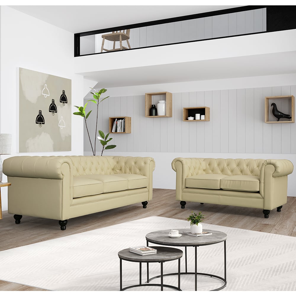 Read more about Hertford faux leather 3 + 2 seater sofa set in ivory