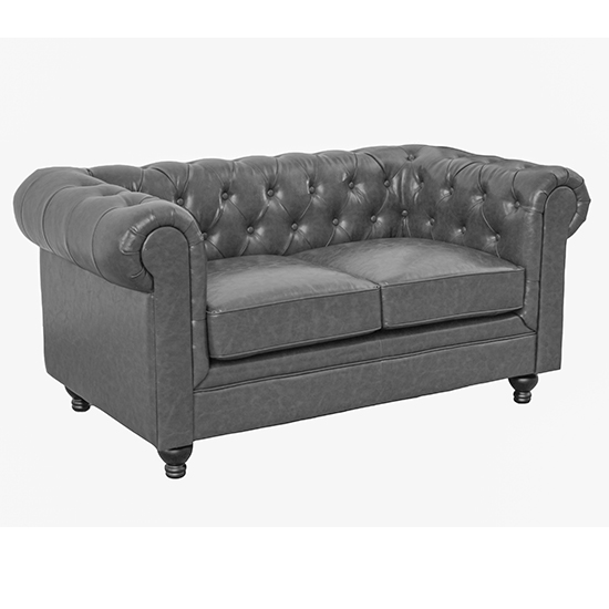 Hertford Chesterfield Faux Leather 3+2 Seater Sofa Set In Vintage Grey