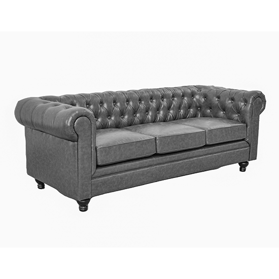 Hertford Chesterfield Faux Leather 3+2 Seater Sofa Set In Vintage Grey