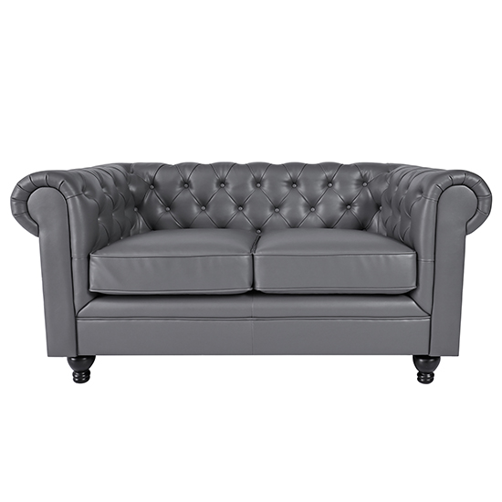 Hertford Chesterfield Faux Leather 3+2 Seater Sofa Set In Dark Grey