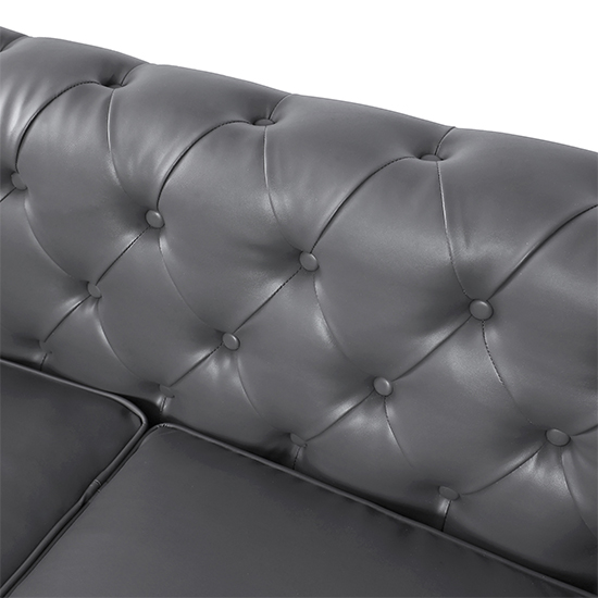 Hertford Chesterfield Faux Leather 3+2 Seater Sofa Set In Dark Grey