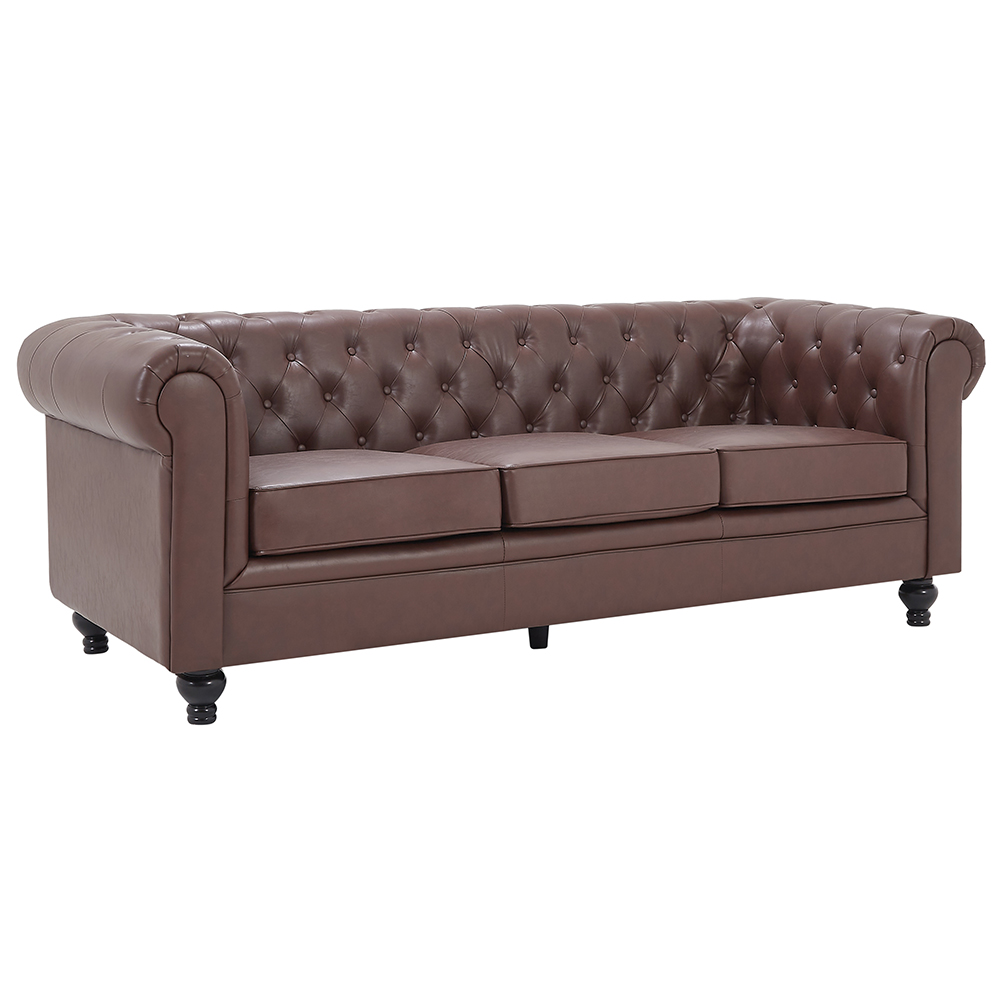 Hertford Chesterfield Faux Leather 3 Seater Sofa In Dark Brown