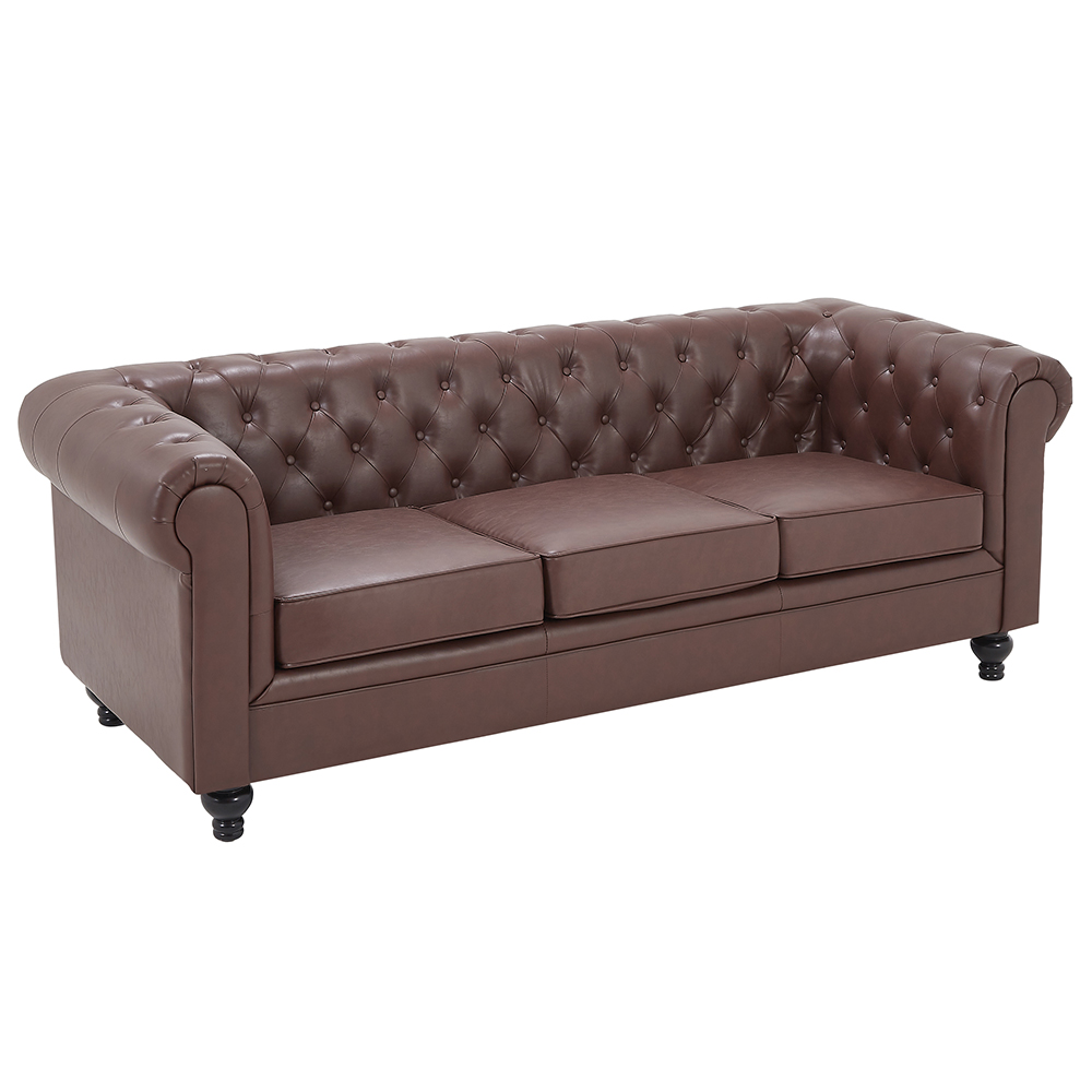 Hertford Chesterfield Faux Leather 3 Seater Sofa In Dark Brown