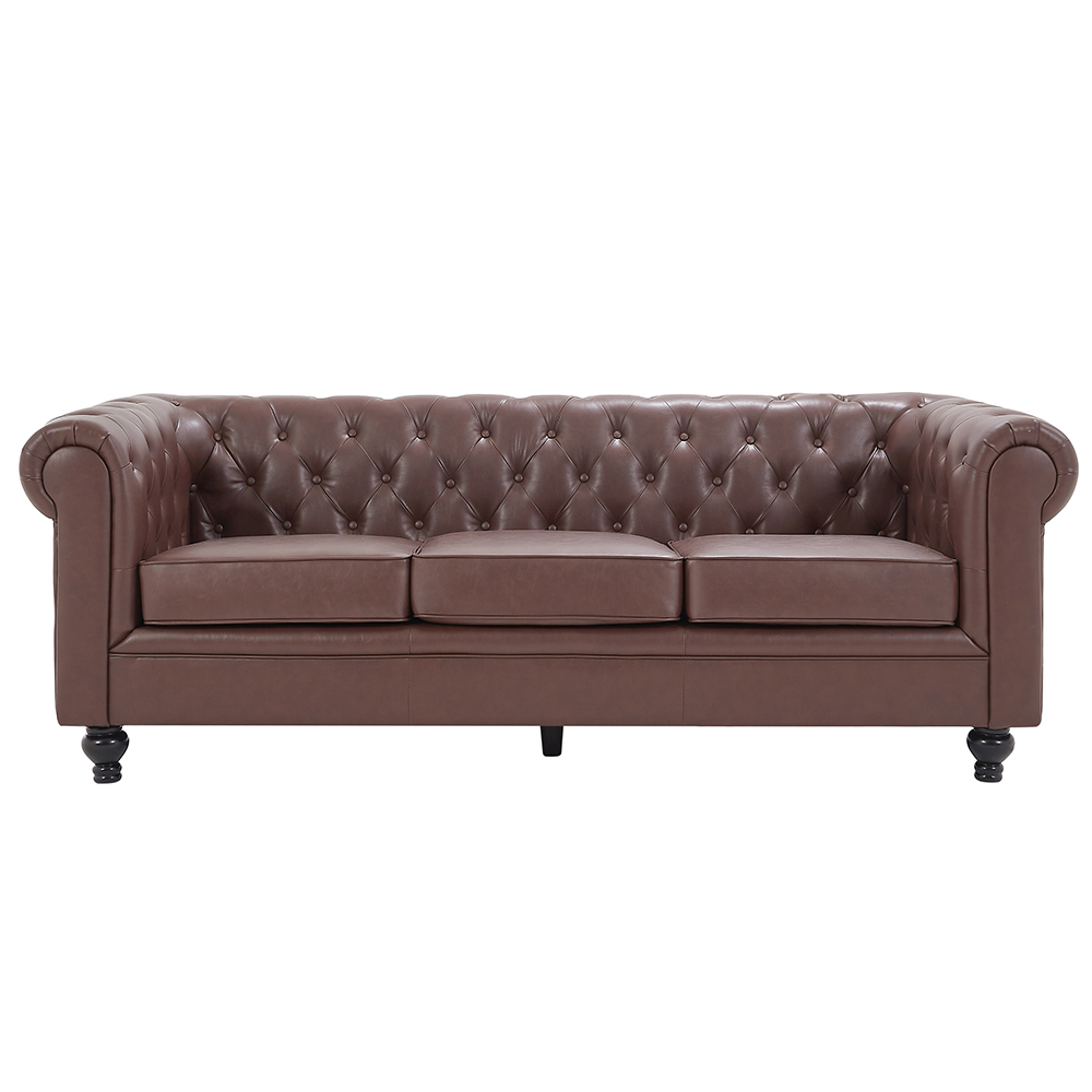 Hertford Chesterfield Faux Leather 3 Seater Sofa In Dark Brown