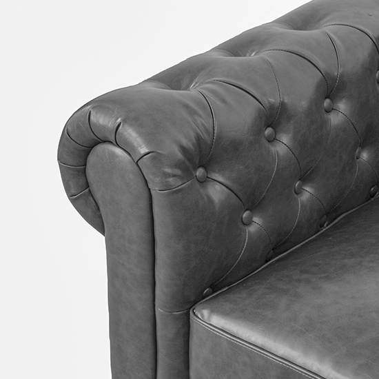Hertford Chesterfield Faux Leather 3 Seater Sofa In Vintage Grey
