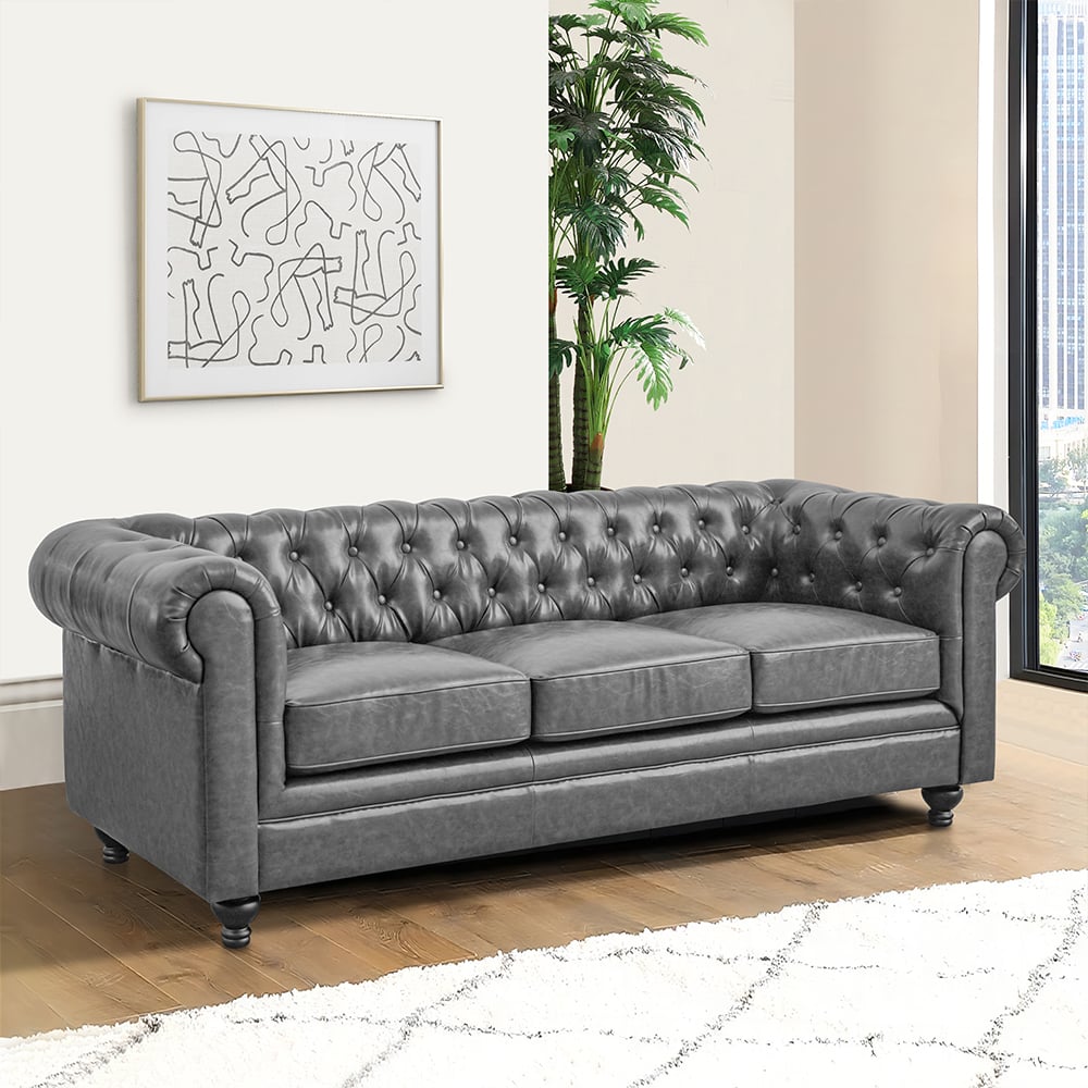 Read more about Hertford chesterfield faux leather 3 seater sofa in vintage grey