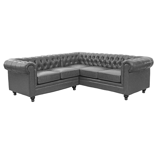 Hertford Chesterfield Faux Leather Corner Sofa In Vintage Grey Furniture in Fashion