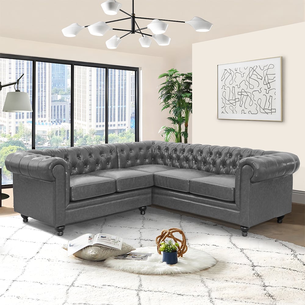 Read more about Hertford chesterfield faux leather corner sofa in vintage grey