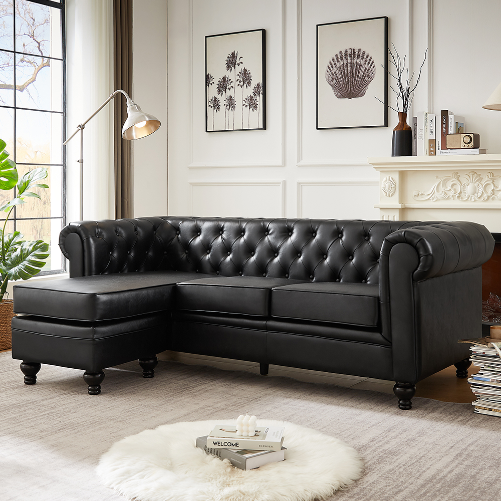 Hertford Faux Leather L Shaped Corner Sofa In Black