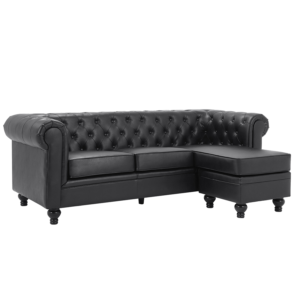 Hertford Faux Leather L Shaped Corner Sofa In Black