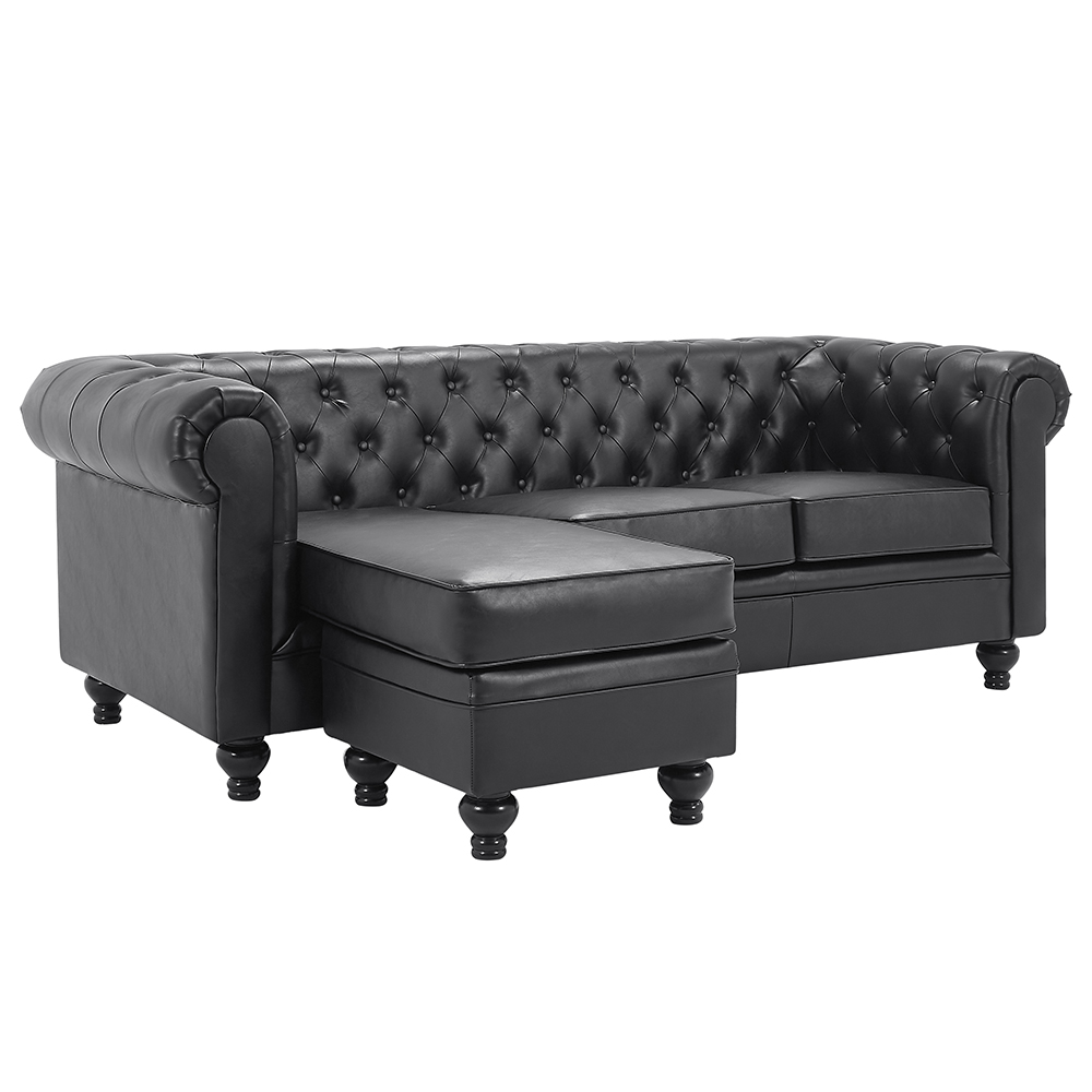 Hertford Faux Leather L Shaped Corner Sofa In Black