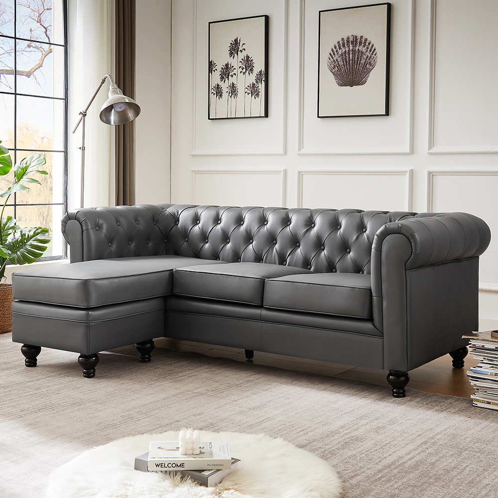 Hertford Faux Leather L Shaped Corner Sofa In Dark Grey